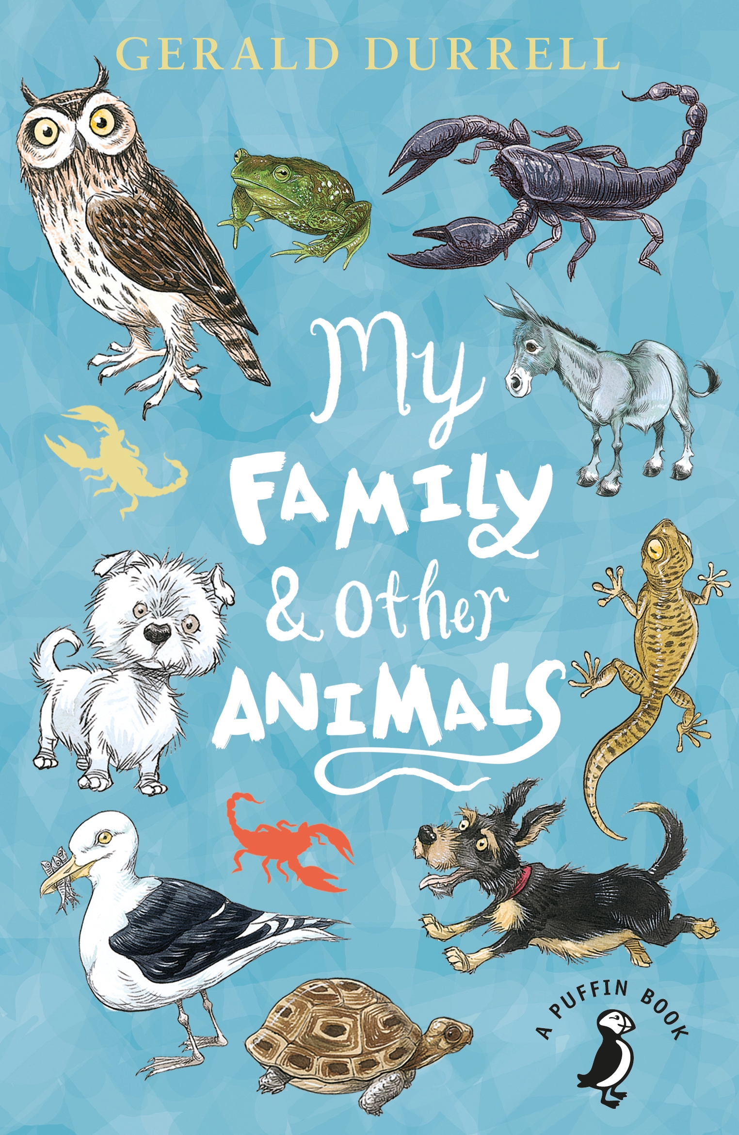 Illustration of various animals surrounding the title "My Family & Other Animals".