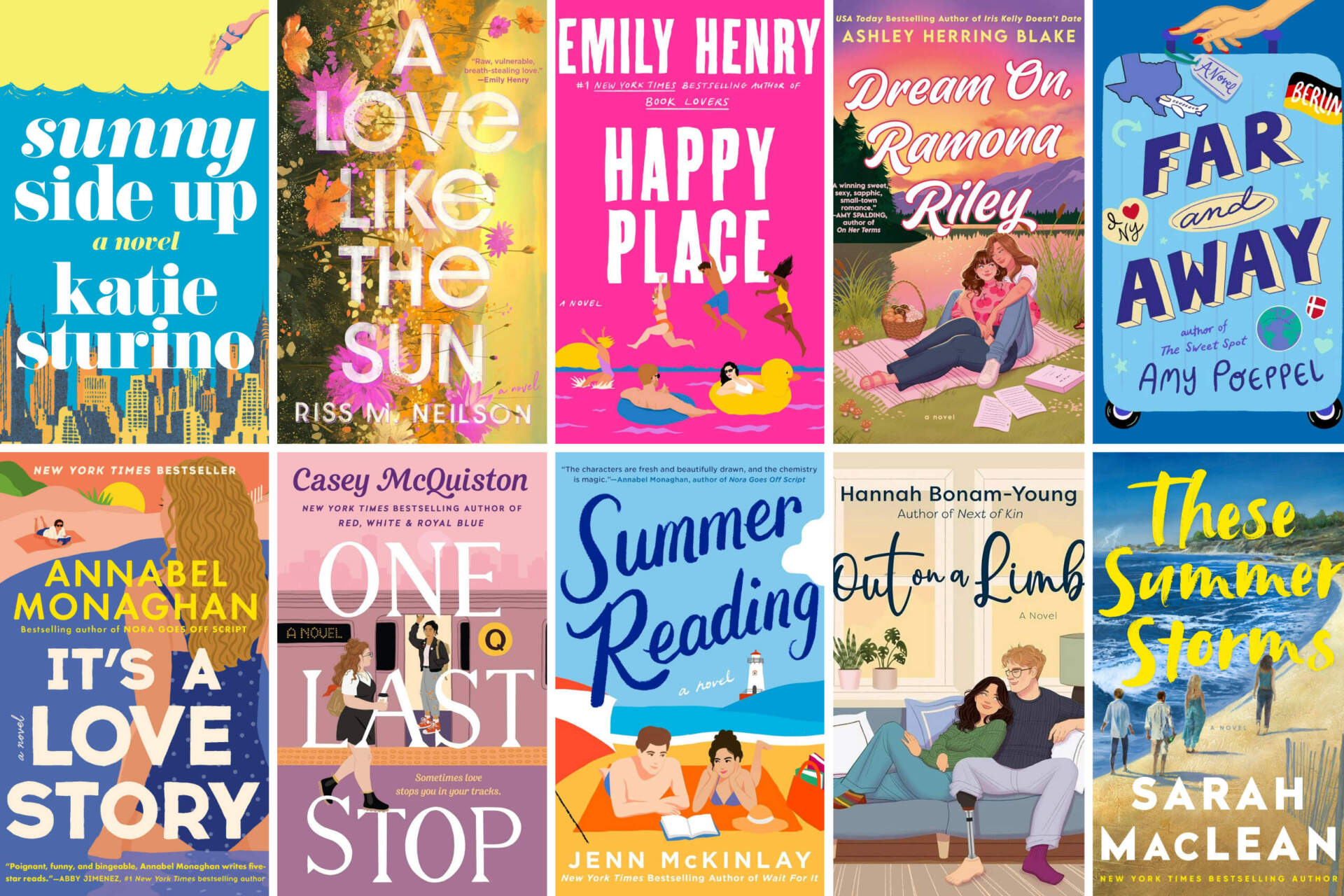 WBUR contributor Maddie Browning recommends 10 romances to read this summer. (Courtesy the publishers)