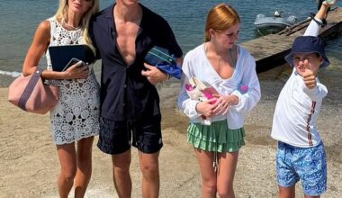 Roxy Janceko has taken to social media to share a rare photo with her entire family - including her rarely-seen husband Oliver Curtis. Pictured: Roxy, Oliver, Pixie, 13, and Hunter, 10