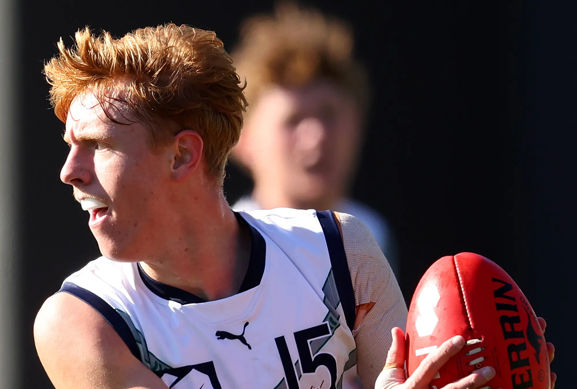 PERTH, AUSTRALIA - JUNE 07: Harry Dean of Victoria Country in action during the Marsh AFL National Championships U18 Boys match between Western Australia and Victoria Country at Mineral Resources Park, on June 07, 2025, in Perth, Australia. (Photo by Paul Kane/AFL Photos/via Getty Images)