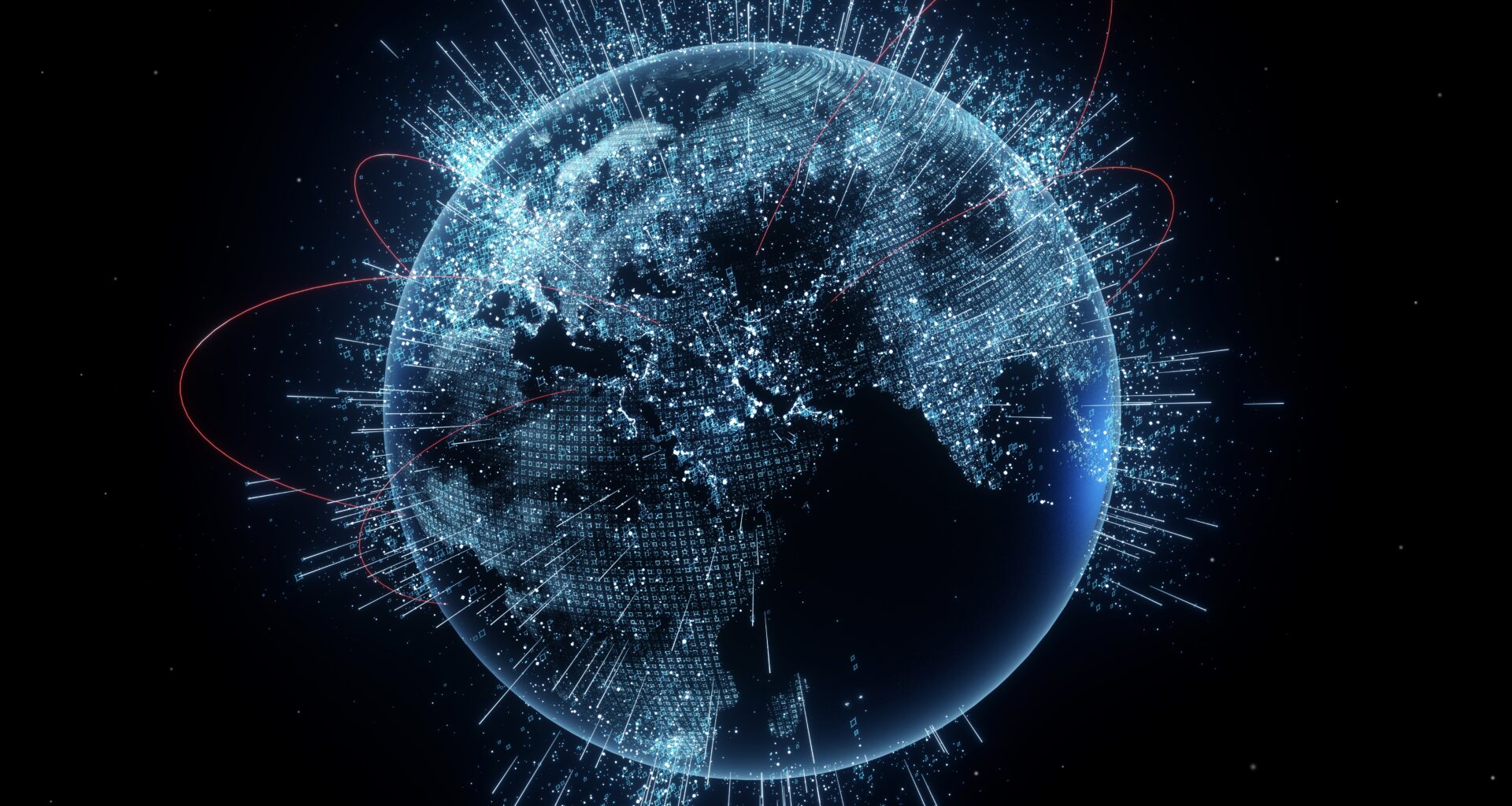 The world with abstract light beams coming from it