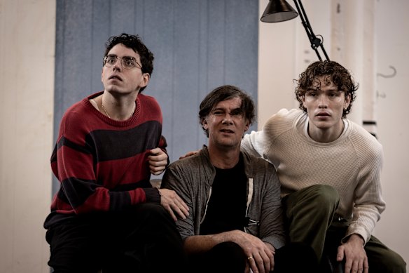 Philip Lynch, Toby Schmitz and Fraser Morrison in Belvoir’s Grief is the Thing with Feathers.