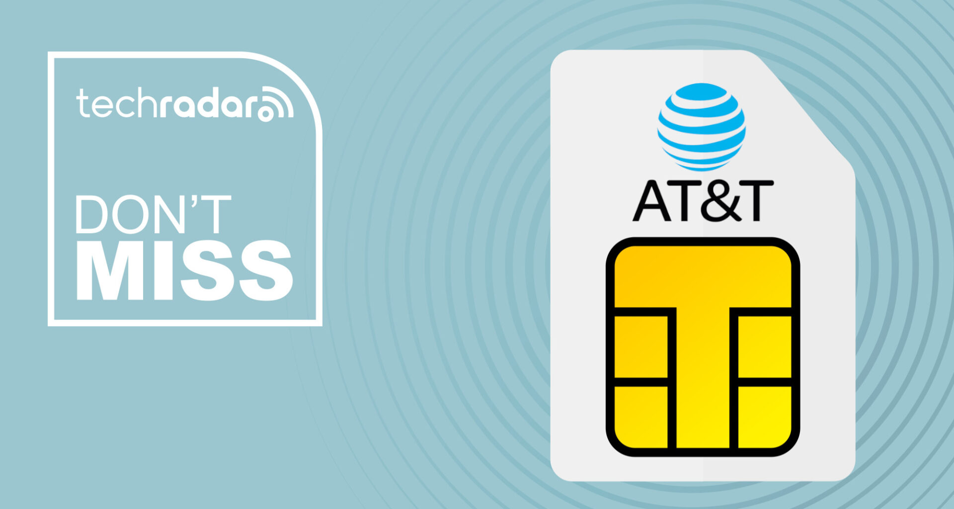 AT&amp;T branded sim card on blue background with don't miss text overlay