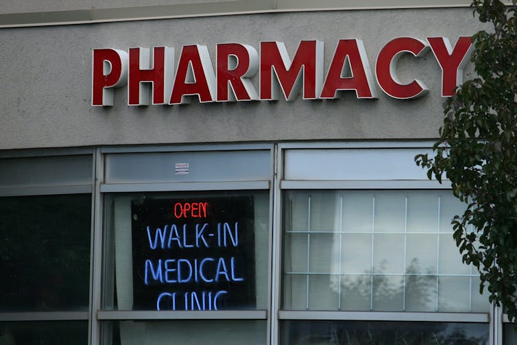 Exterior sign reading PHARMACY