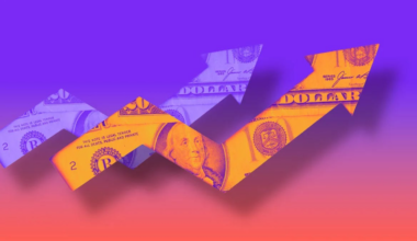 illustration of an arrow made of a dollar bill inching up