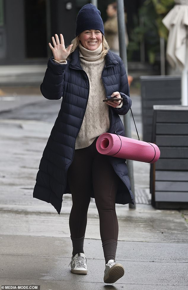 Just a day earlier, the 48-year-old was spotted rugged up in a beige turtle neck sweater and brown leggings, carrying a pink yoga mat as she headed to a morning workout in Sydney