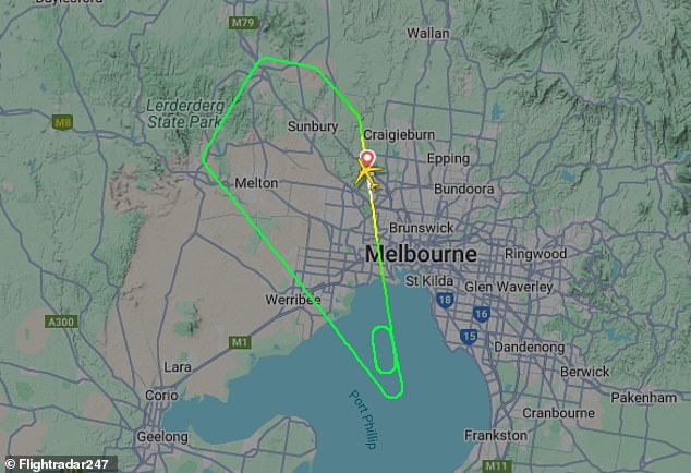 A flight radar map shows the plane had only just taken off, before returning to Melbourne