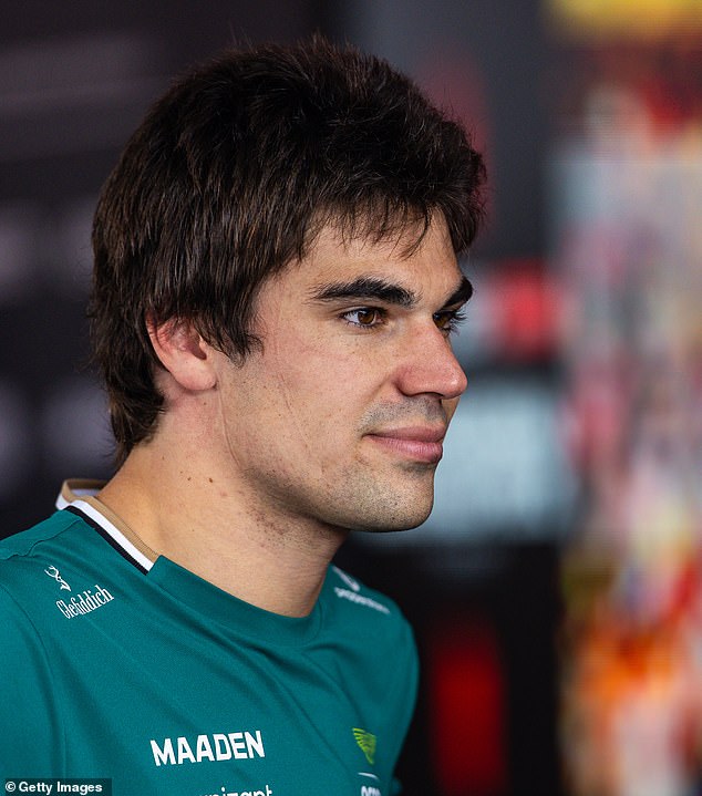 Stroll speaks in the media pen during the Hungarian Grand Prix