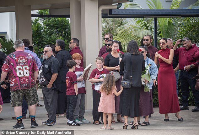 Former Cowboys player Dean Schifilliti joined mourners, while Sam's son Daniel Backo represented family ties to rugby league