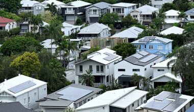 New data has revealed that more than 60 per cent of Aussie households consist of just one or two occupants. Pictured are homes in Brisbane