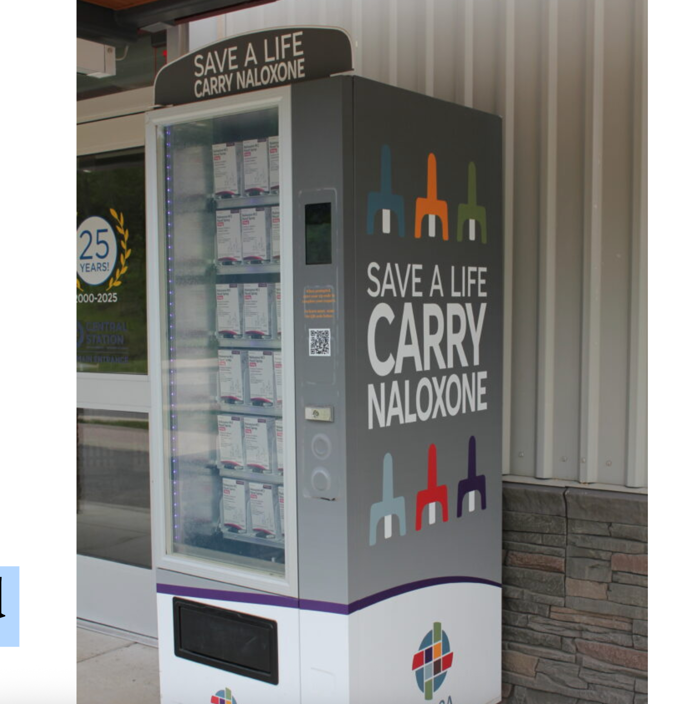 DCCCA offers naloxone through a vending machine outside of a Lawrence Transit station near the University of Kansas campus. (Maya Smith for Kansas Reflector)