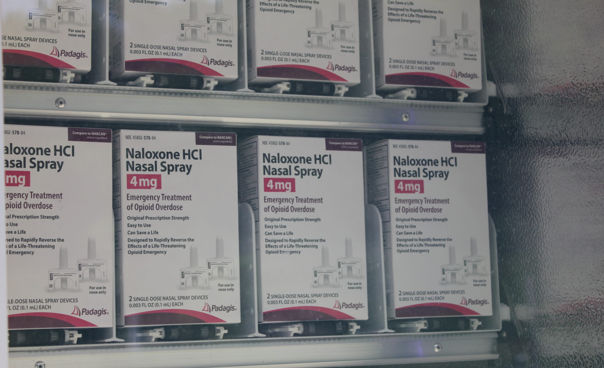 DCCCA offers naloxone through a vending machine outside of a Lawrence Transit station near the University of Kansas campus. (Maya Smith for Kansas Reflector)