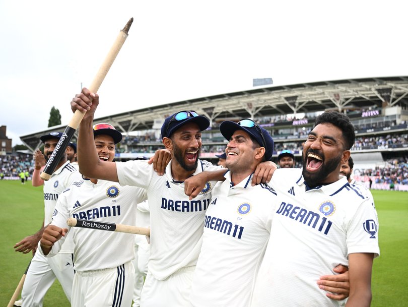 Shubman Gill of India celebrates after winning the fifth Test.