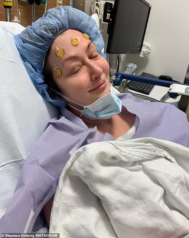 Doherty was diagnosed with breast cancer in 2015. Pictured in March 2024 as she was undergoing radiation therapy