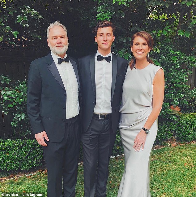 The couple share two sons together, Lachlan, 23, and Hunter, 19, who steer away from media coverage. Pictured Natalie, husband Andrew Thompson and their son LachlanShe said