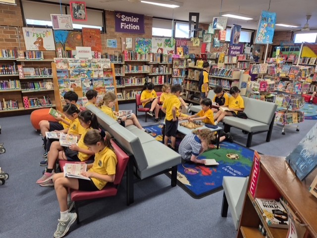 A dozen students sit in a library quietly reading
