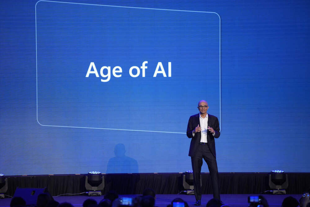Microsoft CEO Satya Nadella speaks during a conference in Kuala Lumpur, Malaysia, Thursday, May 2, 2024.  (AP Photo/Vincent Thian)
