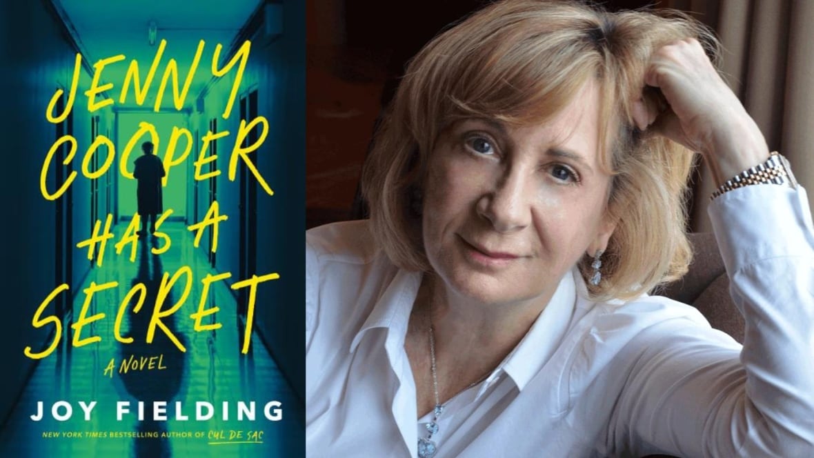 A book cover with a dark figure in a green and yellow light, and a headshot of an author with blonde hair. 