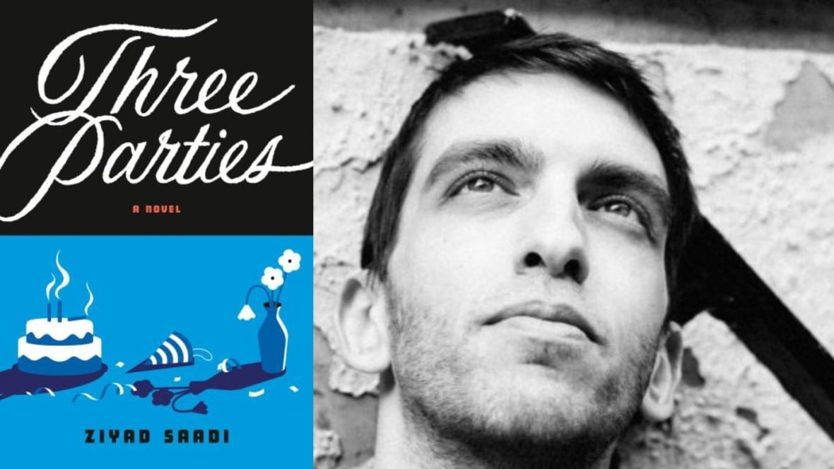 A book cover featuring a birthday cake, party hat, and flowers in a vase, and a black and white photo of a man with short hair. 