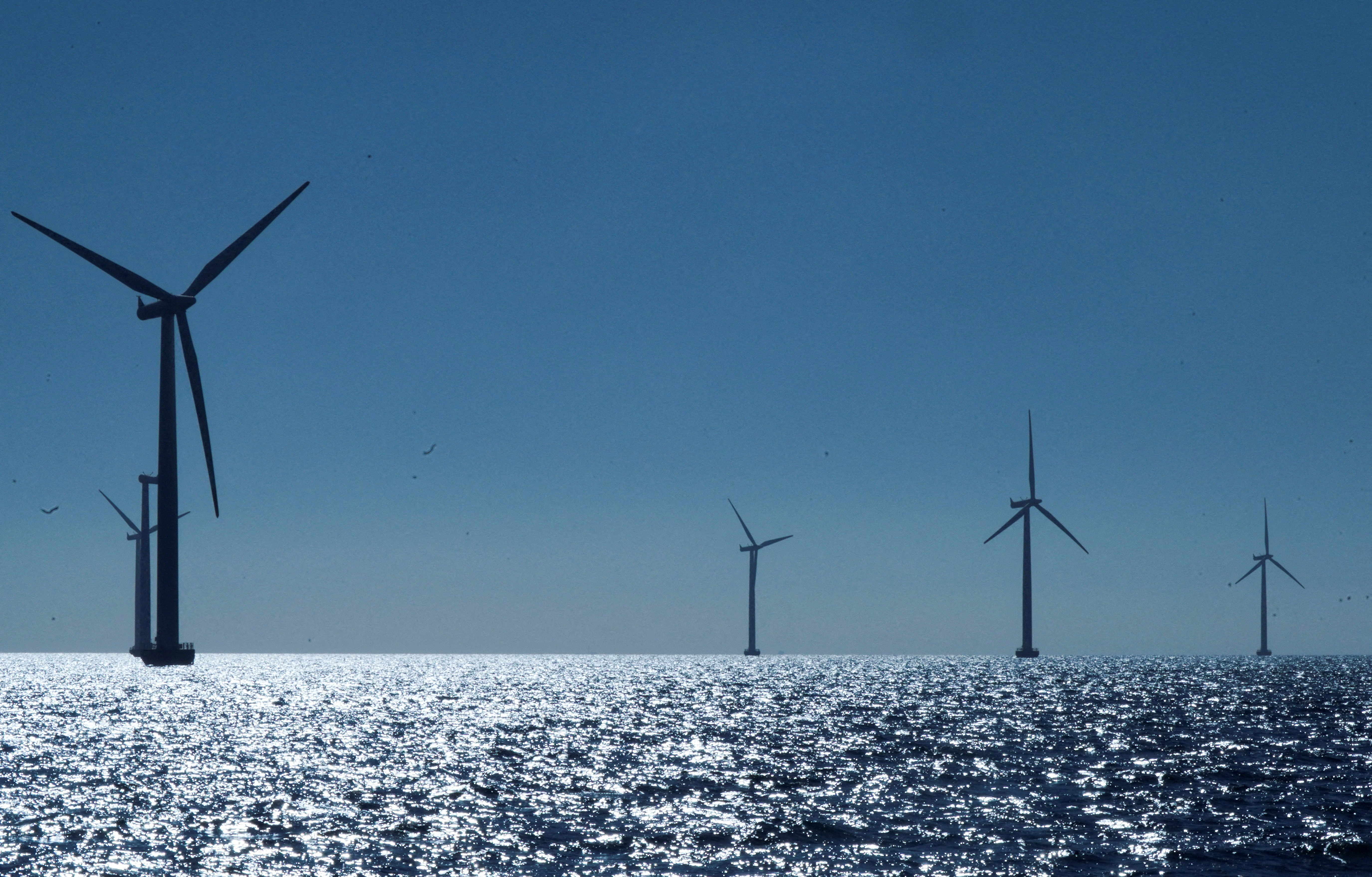 Offshore wind turbines in the sea.