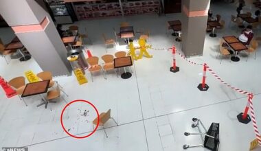 Photos from the scene show what appear to be spots of blood on the ground, just metres from a shopping trolley lying on its side (pictured)