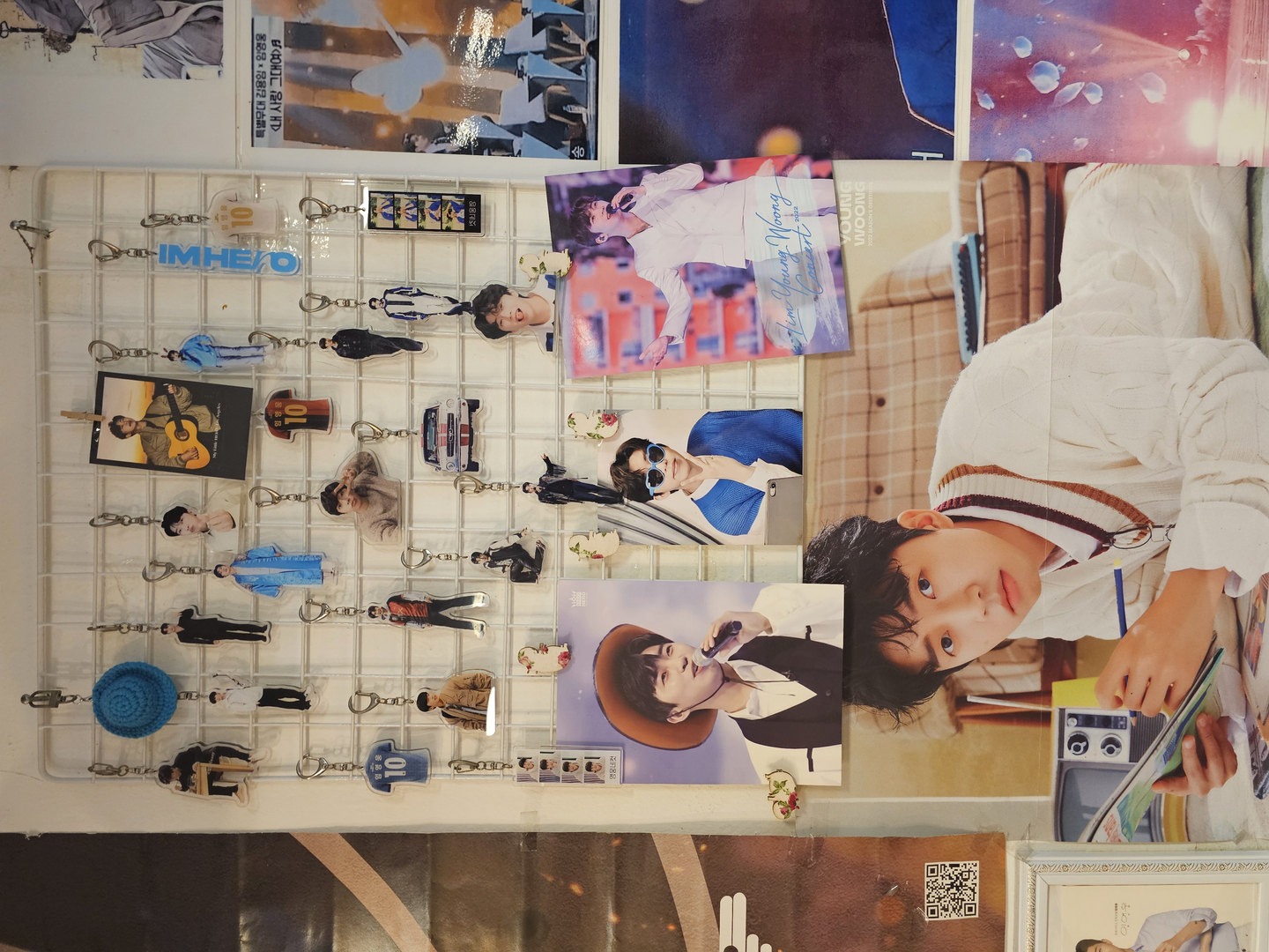 Merchandise of trot singer Lim Young-woong displayed at fan Kim Mi-ra's restaurant in eastern Seoul on Sept. 11 [SHIN HA-NEE]