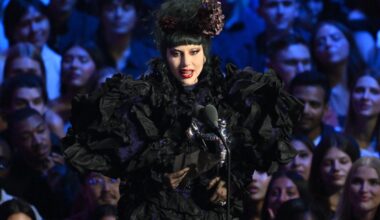 US singer-songwriter Lady Gaga accepts the Artist of the Year award on stage during the MTV Video Music Awards at UBS Arena in New York on Sept 7.
