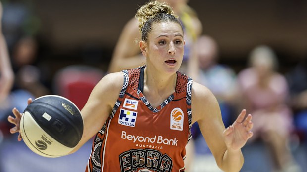 Tiana Mangakahia of the Flames drives to the basket during the round 14 WNBL match between Sydney Flames and Melbourne Boomers at Quay Centre, on February 19, 2023, in Sydney, Australia. (Photo by Jenny Evans/Getty Images)