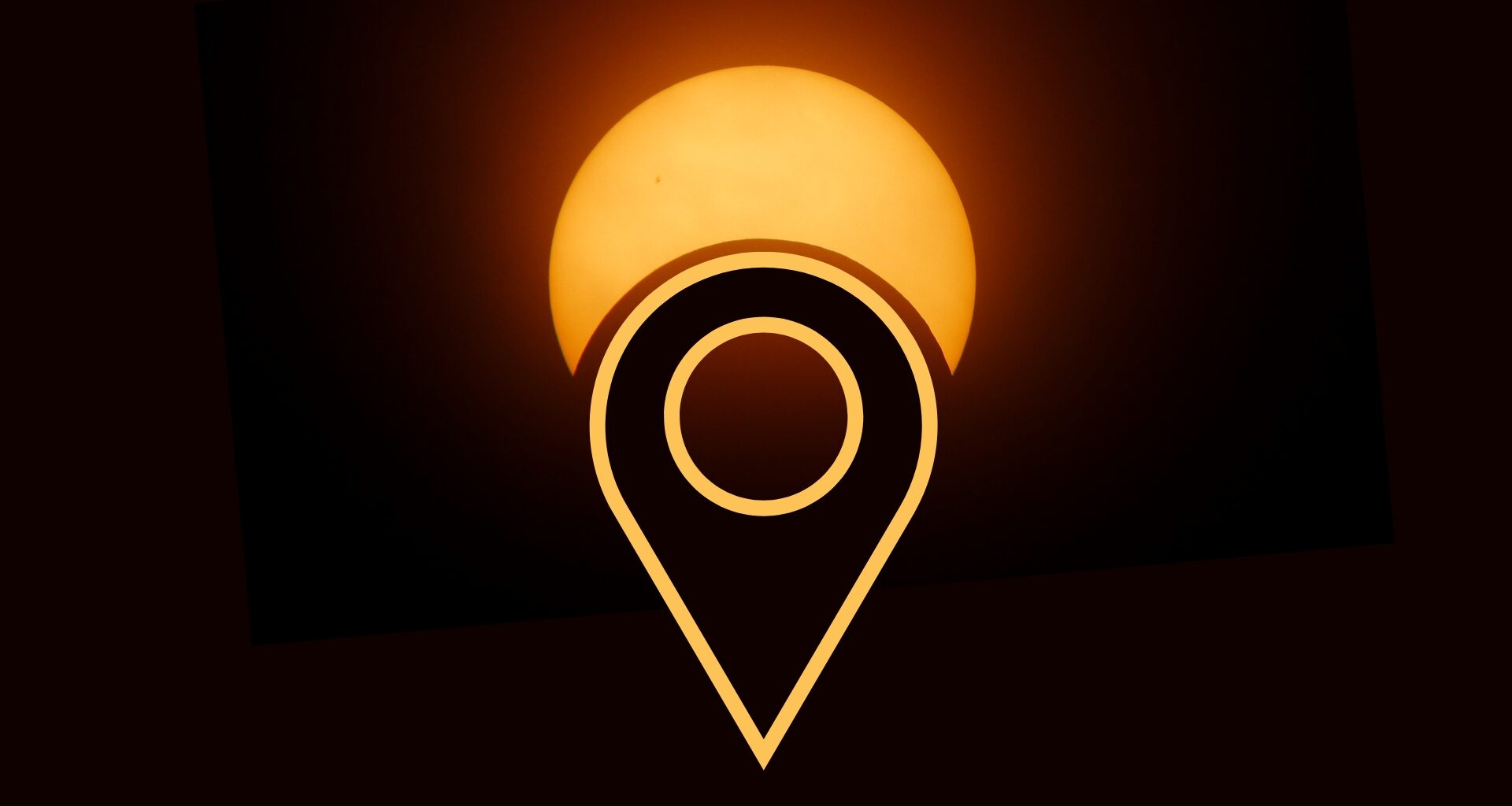 a graphic of a partial solar eclipse and a location marker below conveying the location of the partial solar eclipse.