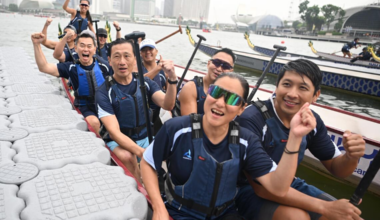 Health Minister Ong Ye Kung (second row, left) paddling in the opening race of the IHH Healthcare x Singapore Sea Regatta on Sept 13.