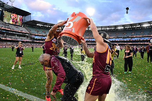 Lions coach Chris Fagan cops a Gatorade shower.