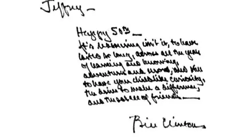 House Oversight Commitee A photo of the document that contained a message which appears to have been written by former US President Bill Clinton.
