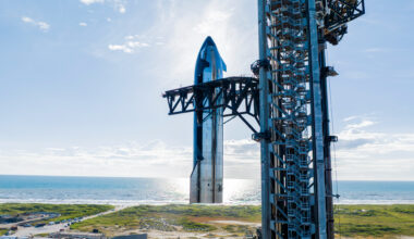 SpaceX moves a Starship upper stage to the launch pad as part of preparations for the megarocket's upcoming 11th test flight. SpaceX posted this photo on X on Sept. 17, 2025.