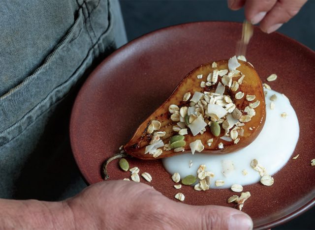 Blue Zones Brûlée Pears With Spiced Yogurt & Muesli