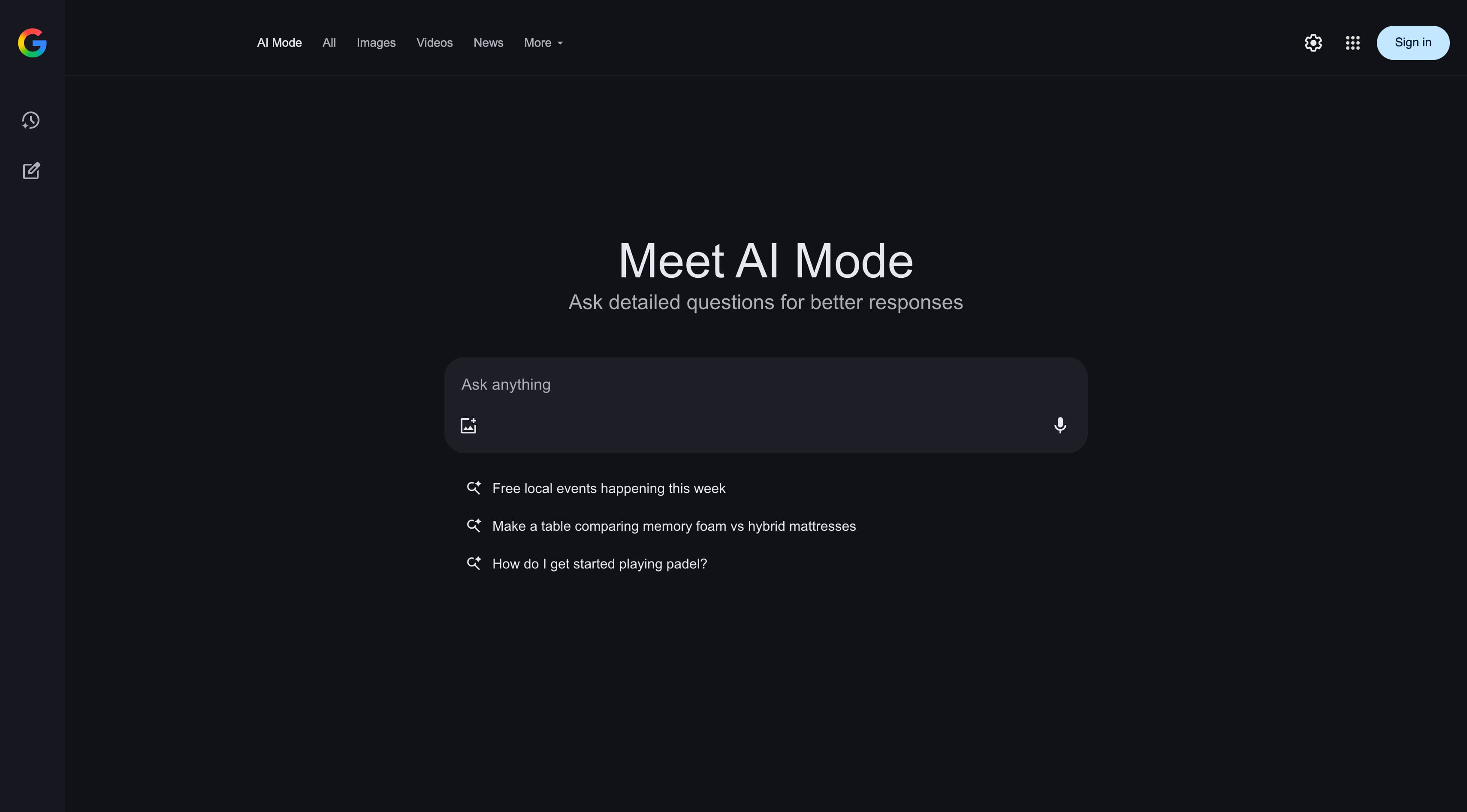 Google AI Mode new link