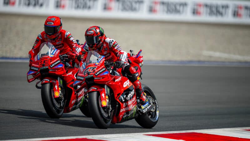 Marc Marquez overtakes Ducati teammate Pecco Bagnaia