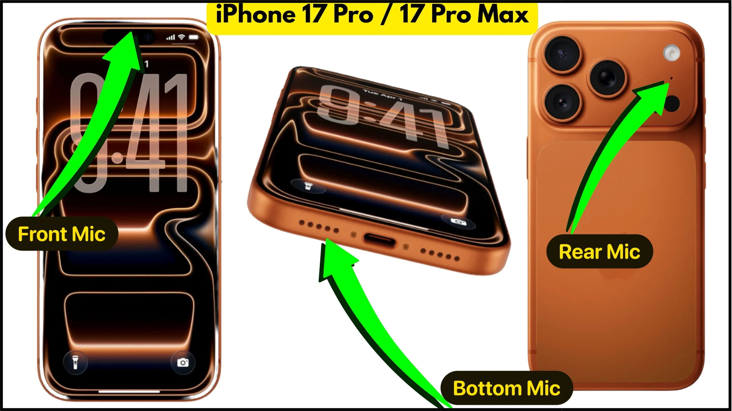 Microphone location on iPhone 17 Pro and iPhone 17 Pro Max