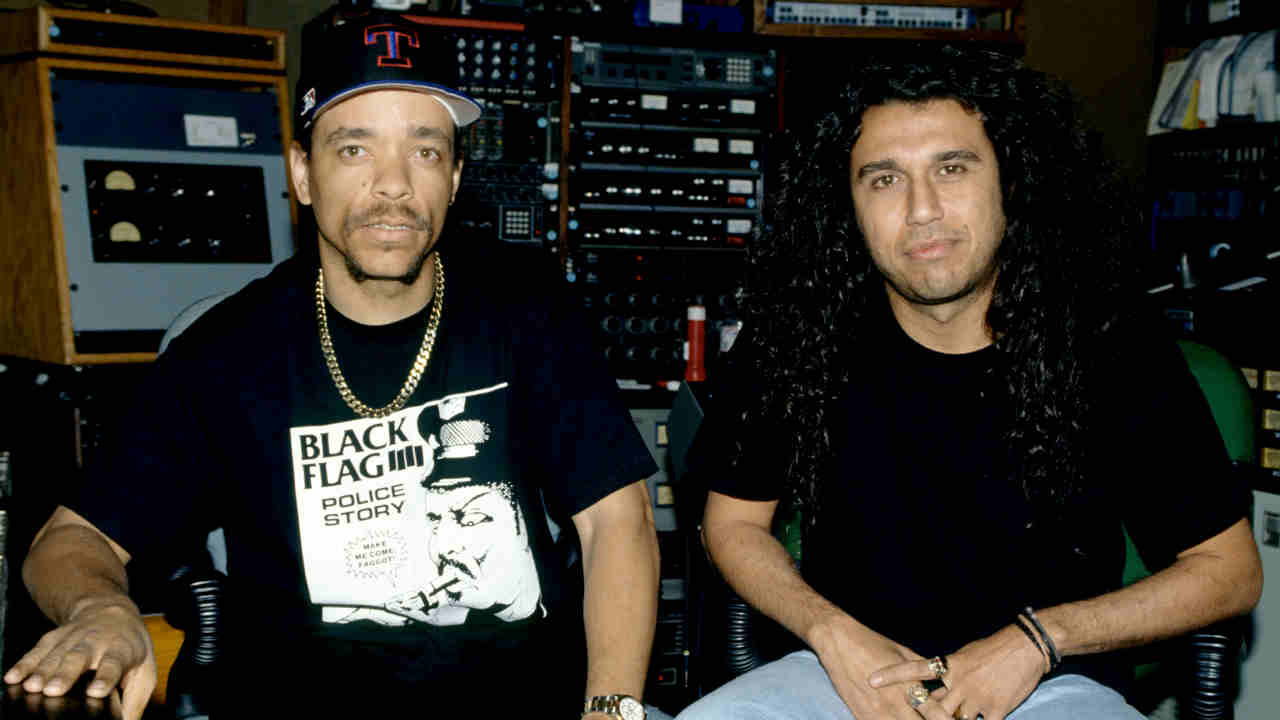 Ice-T and Slayer&rsquo;s Tom Araya in the recording studio in 1993
