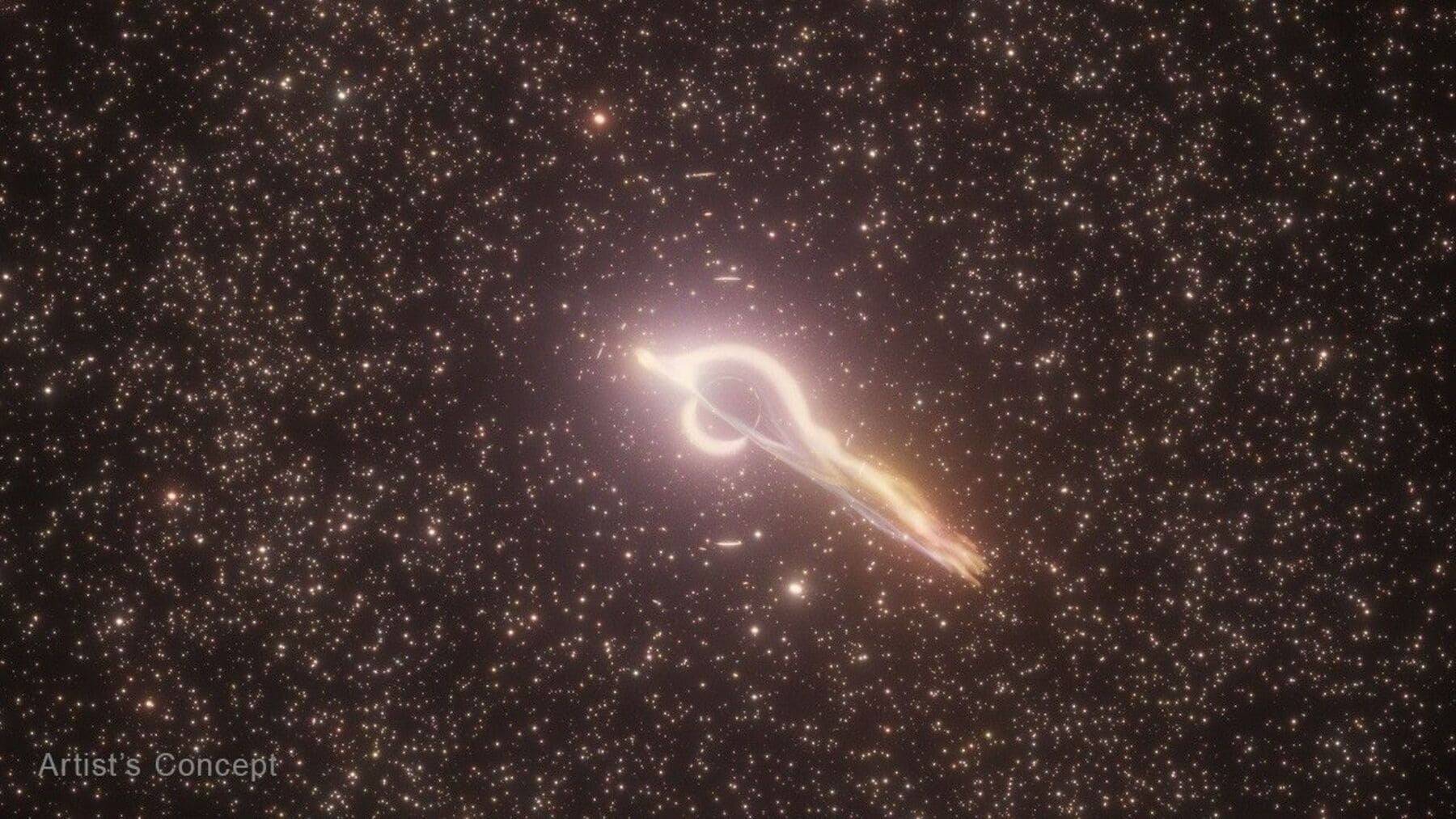 Glowing dark monster floating among stars