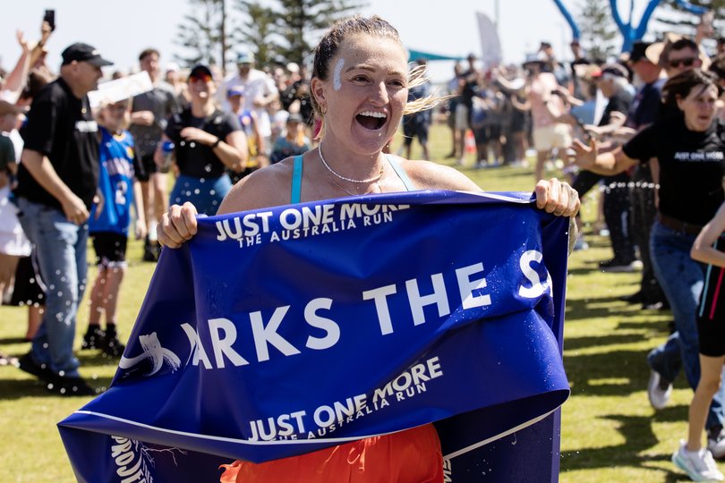 Brooke McIntosh completes her record-breaking 14,000km run around Australia in City Beach today after more than 180 days on the road. Her journey was aimed at raising awareness and funds for mental health through the Blue Tree Project.