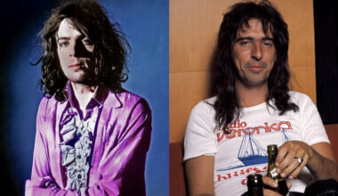 LEFT: Syd BARRETT; formerly of Pink Floyd - posed, studio. RIGHT: Alice Cooper, Mar-74, Copenhagen, Denmark