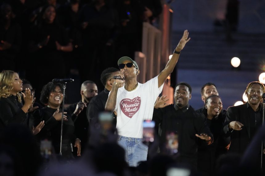 Pharrell Williams performs during the 'Grace For The World' event at St. Peter's Square on Saturday.