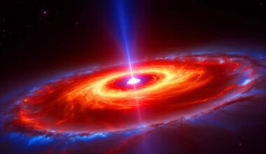 Illustration of a fast-growing black hole in the early universe.