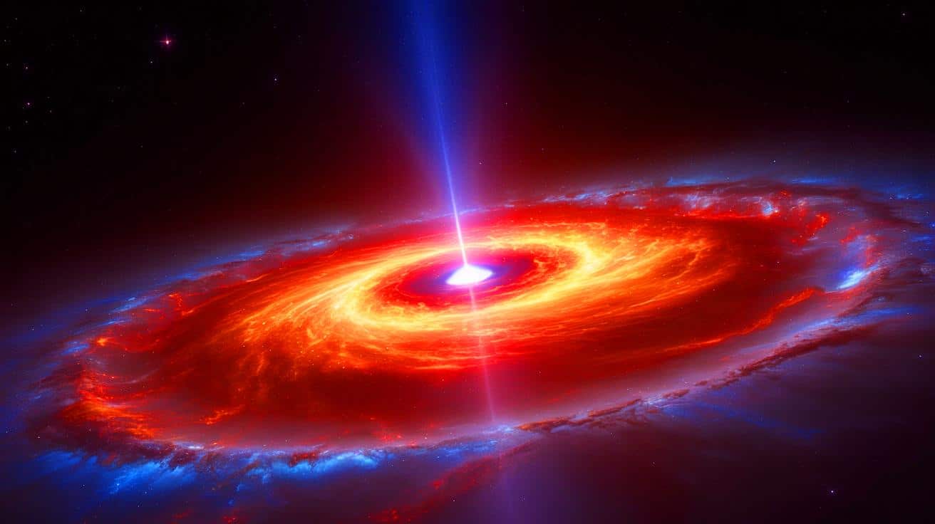 Illustration of a fast-growing black hole in the early universe.