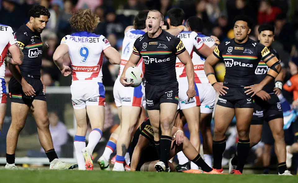 Panthers players during their loss to Newcastle in Bathurst.