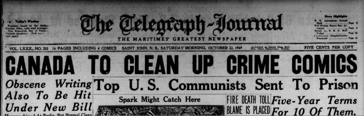 An archival article with the headline 'Canada to clean up crime comics.'