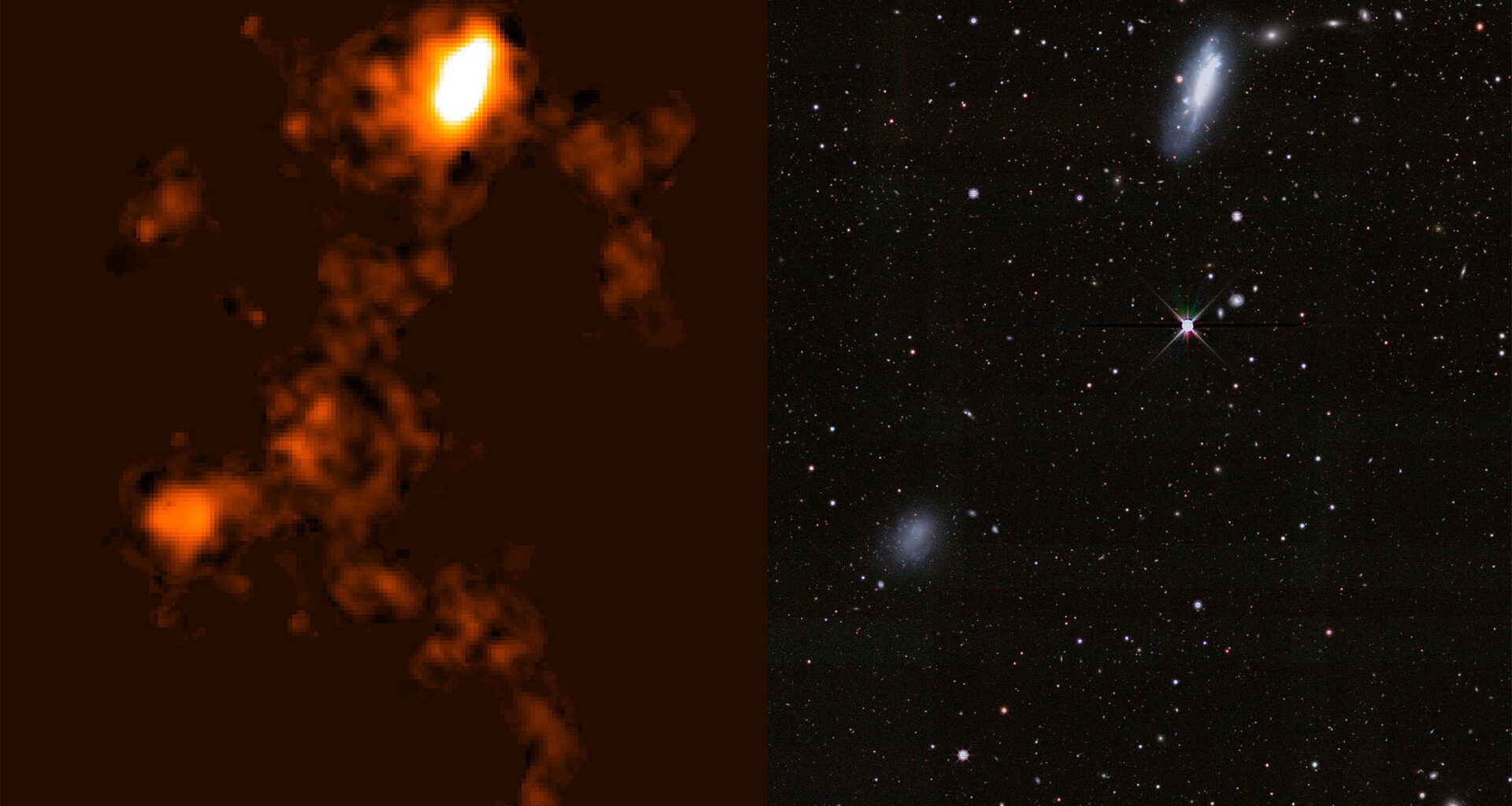 An image of the diffuse hydrogen emission seen by ASKAP overlaid with an optical image of the region. Credit: ICRAR, N. Deg, Legacy Surveys (D.Lang / Perimeter Institute)