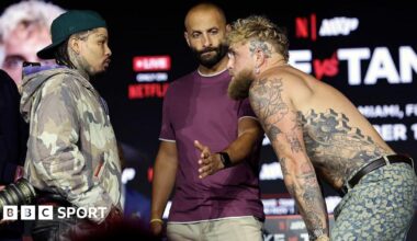 Gervonta Davis and a topless Jake Paul face off