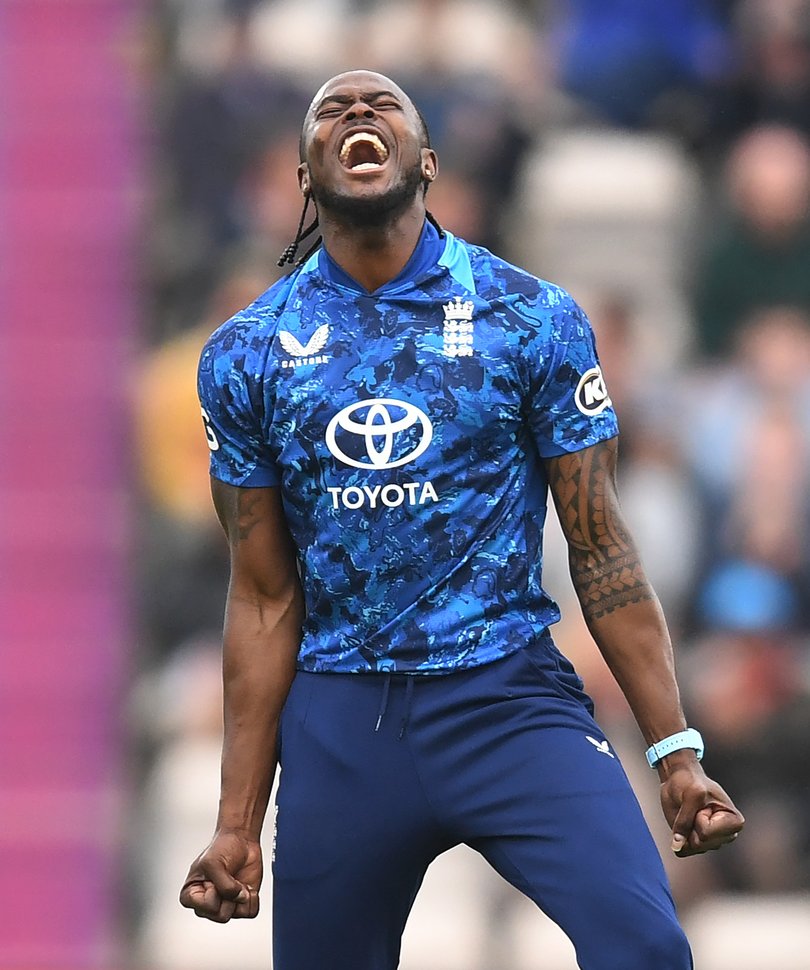 Jofra Archer of England celebrates.