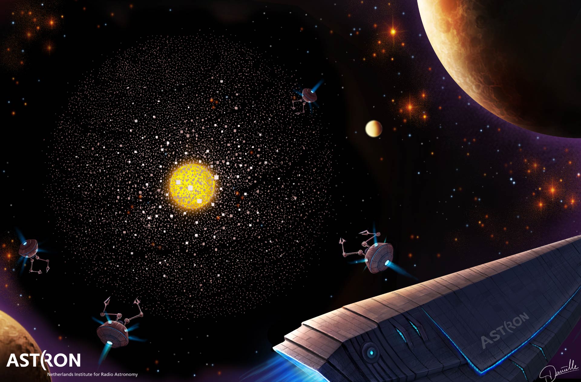 This illustration shows what the activities of a Kardashev Type III civilization might look like. Credit: Danielle Futselaar / ASTRON.